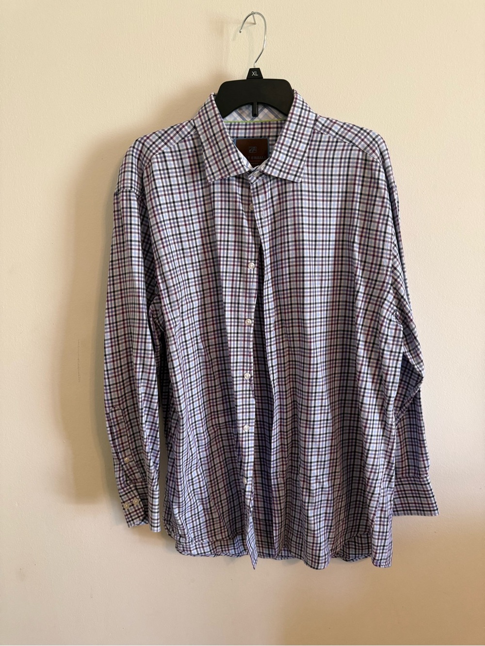Men's Long-Sleeve Plaid Button-Up Shirt - Blue & White